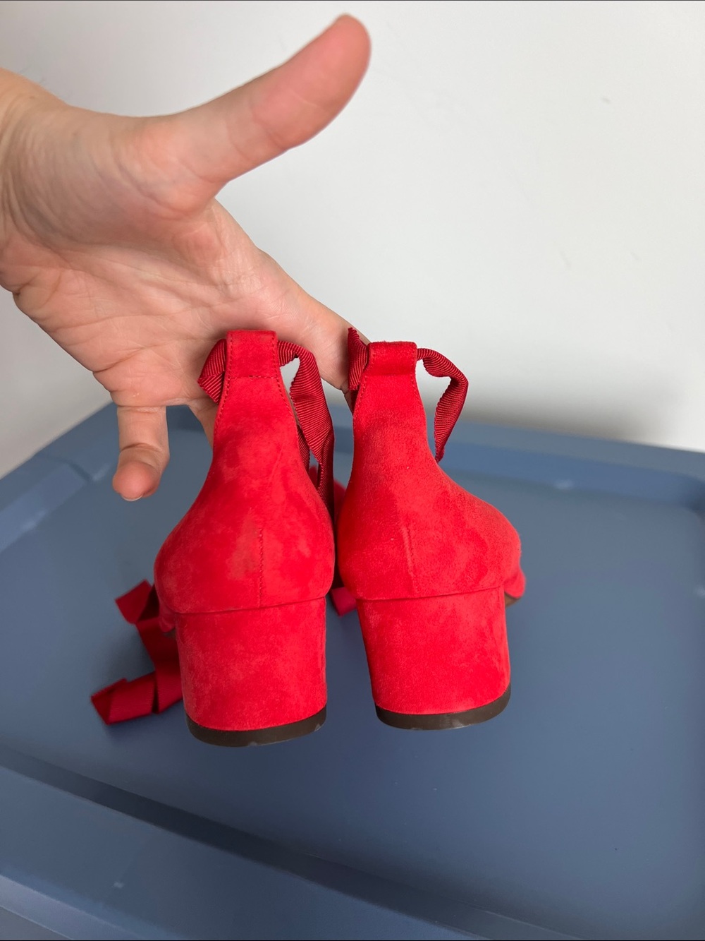Tabitha Simmons red suede block low heels with ribbon wrap around ankle bows 38 - Picture 4 of 16